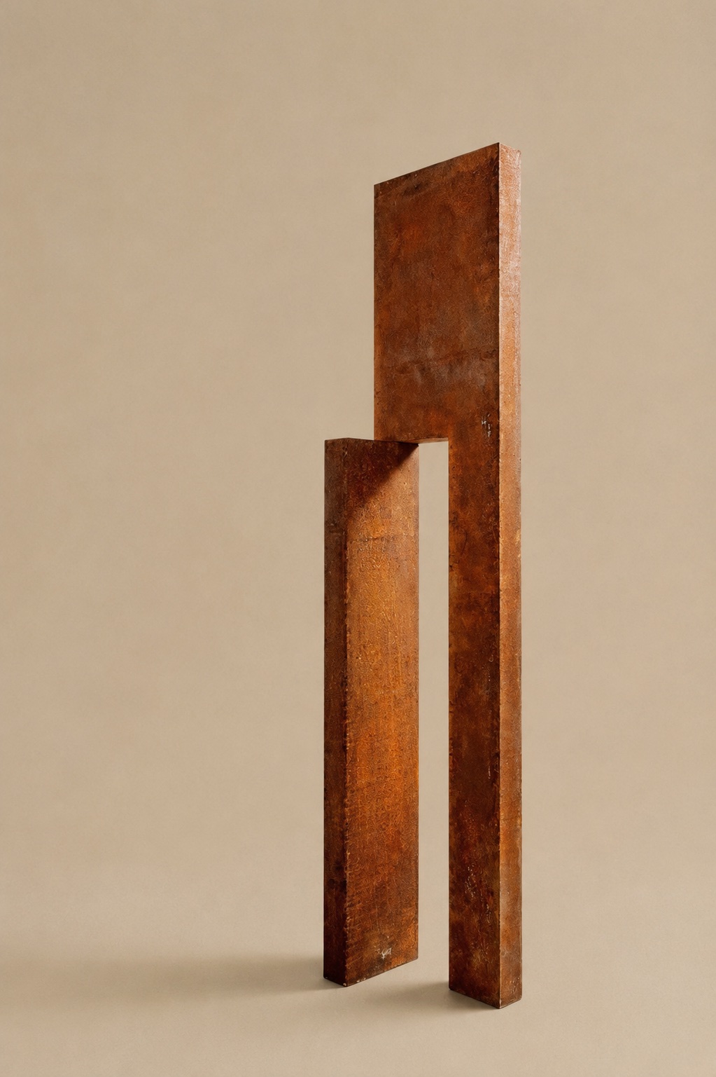 Deux plaques de terre cuite dressées en forme de porte, sur fond beige.