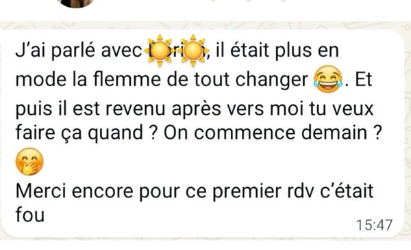 Capture d’un message d’une cliente de Margot Dandieu.