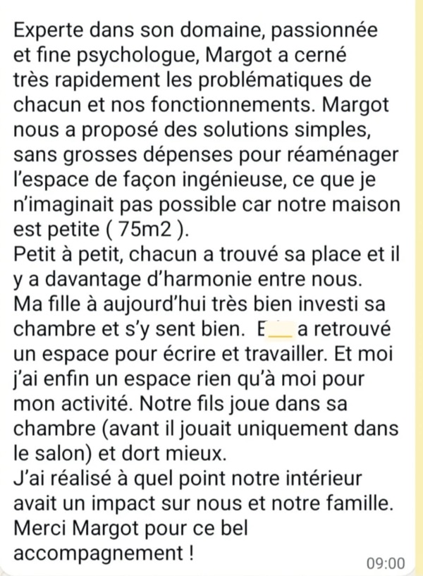 Capture d’un message d’une cliente de Margot Dandieu.